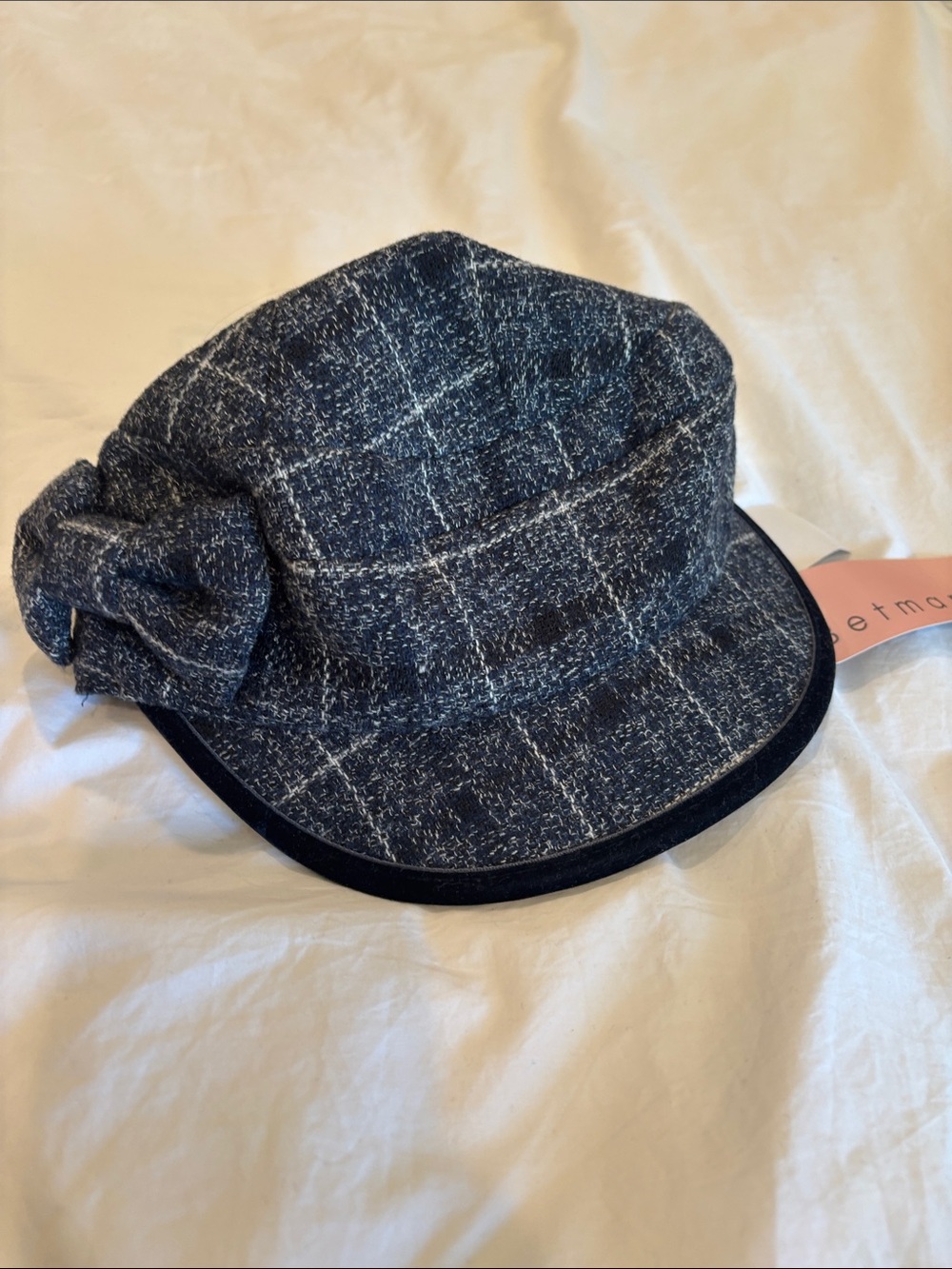 betmar Navy and White Tweed Women's Brim Hat with Side Bow